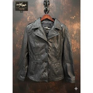 Vintage Maxima Wilsons Women’s Black Leather Snap Tailored Coat Jacket L Large
